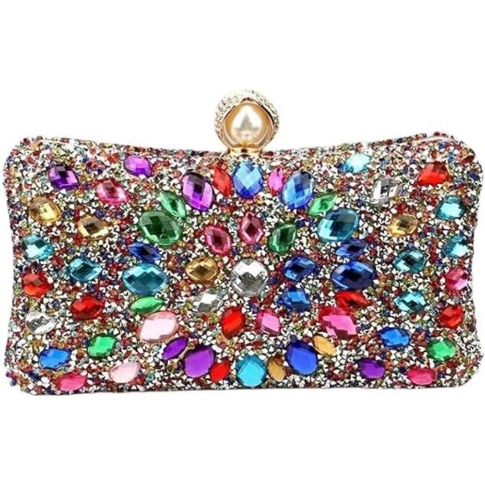 Vgift Crystal Box Clutch, Women Rhinestone Purse Handbag, Jeweled Evening Bags